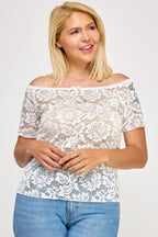 Plus Sized Off The Shoulder Lace Scallop Edge Top | Mixtshop LLC