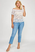 Plus Sized Off The Shoulder Lace Scallop Edge Top | Mixtshop LLC