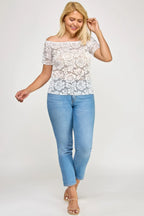 Plus Sized Off The Shoulder Lace Scallop Edge Top | Mixtshop LLC