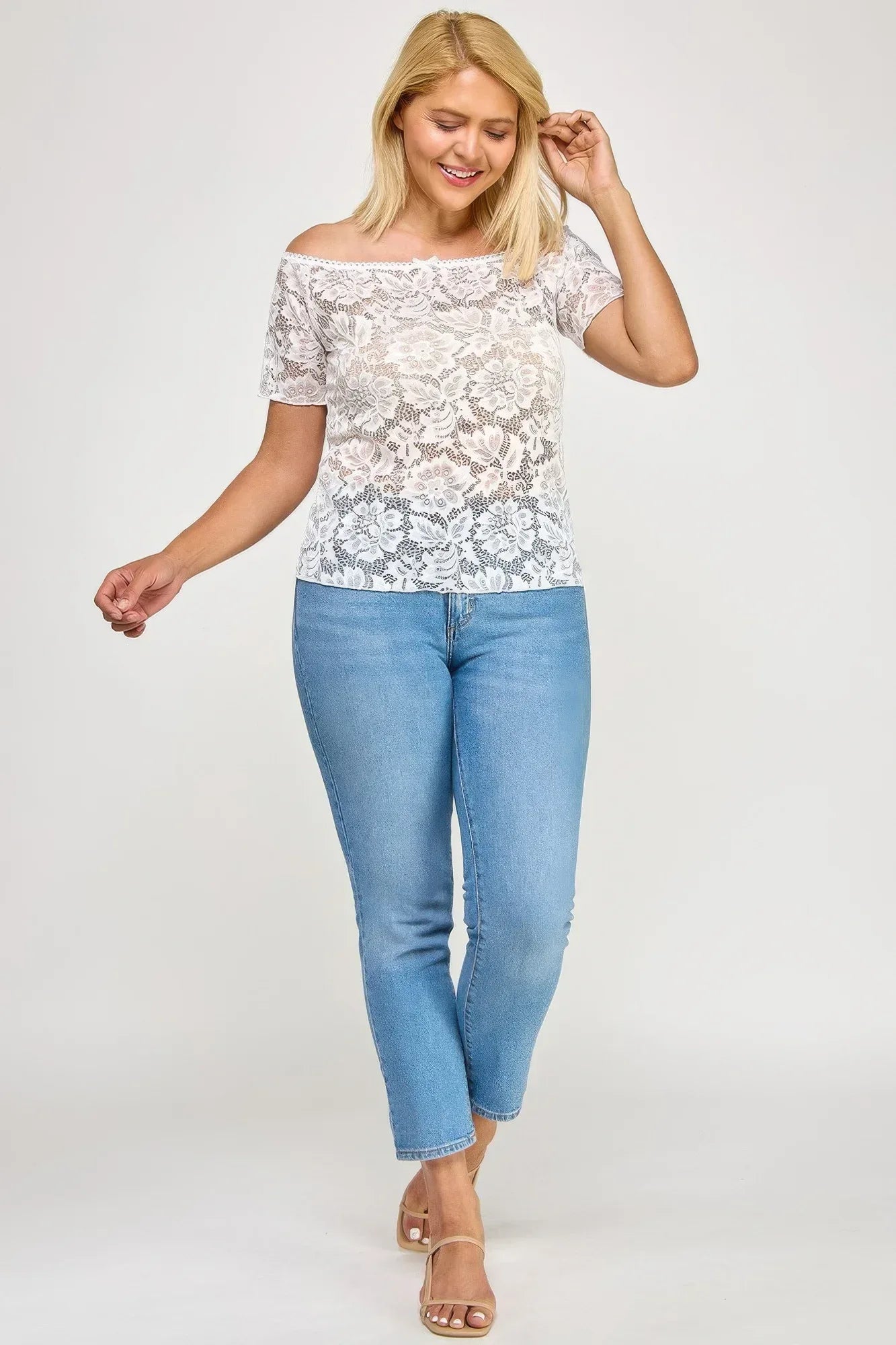 Plus Sized Off The Shoulder Lace Scallop Edge Top | Mixtshop LLC