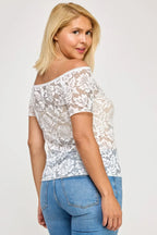 Plus Sized Off The Shoulder Lace Scallop Edge Top | Mixtshop LLC