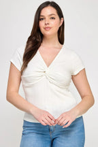Plus Size Variegated Knit Rib Twist Front Top | Mixtshop LLC