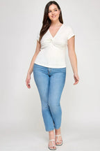 Plus Size Variegated Knit Rib Twist Front Top | Mixtshop LLC