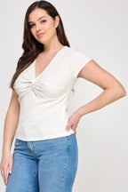 Plus Size Variegated Knit Rib Twist Front Top | Mixtshop LLC