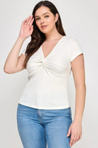 Plus Size Variegated Knit Rib Twist Front Top | Mixtshop LLC