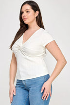Plus Size Variegated Knit Rib Twist Front Top | Mixtshop LLC