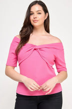 Plus Size Off The Shoulder Knit Rib Twist Knot Top | Mixtshop LLC