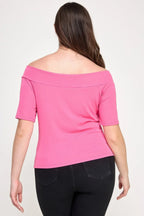 Plus Size Off The Shoulder Knit Rib Twist Knot Top | Mixtshop LLC