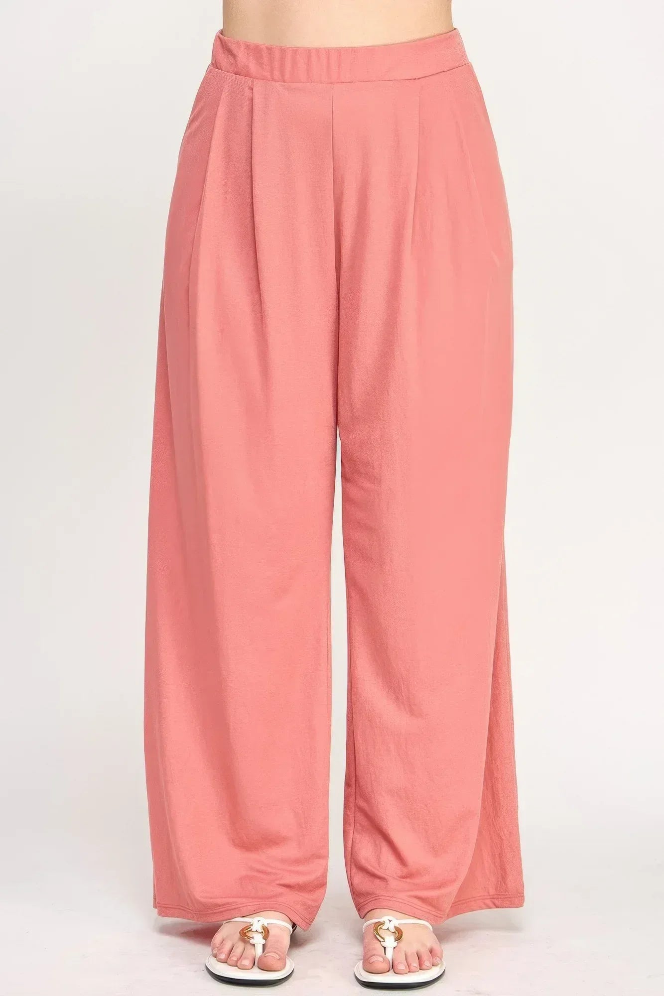 Plus Size Knit Linen Pleated Wide Leg Pants | Mixtshop LLC