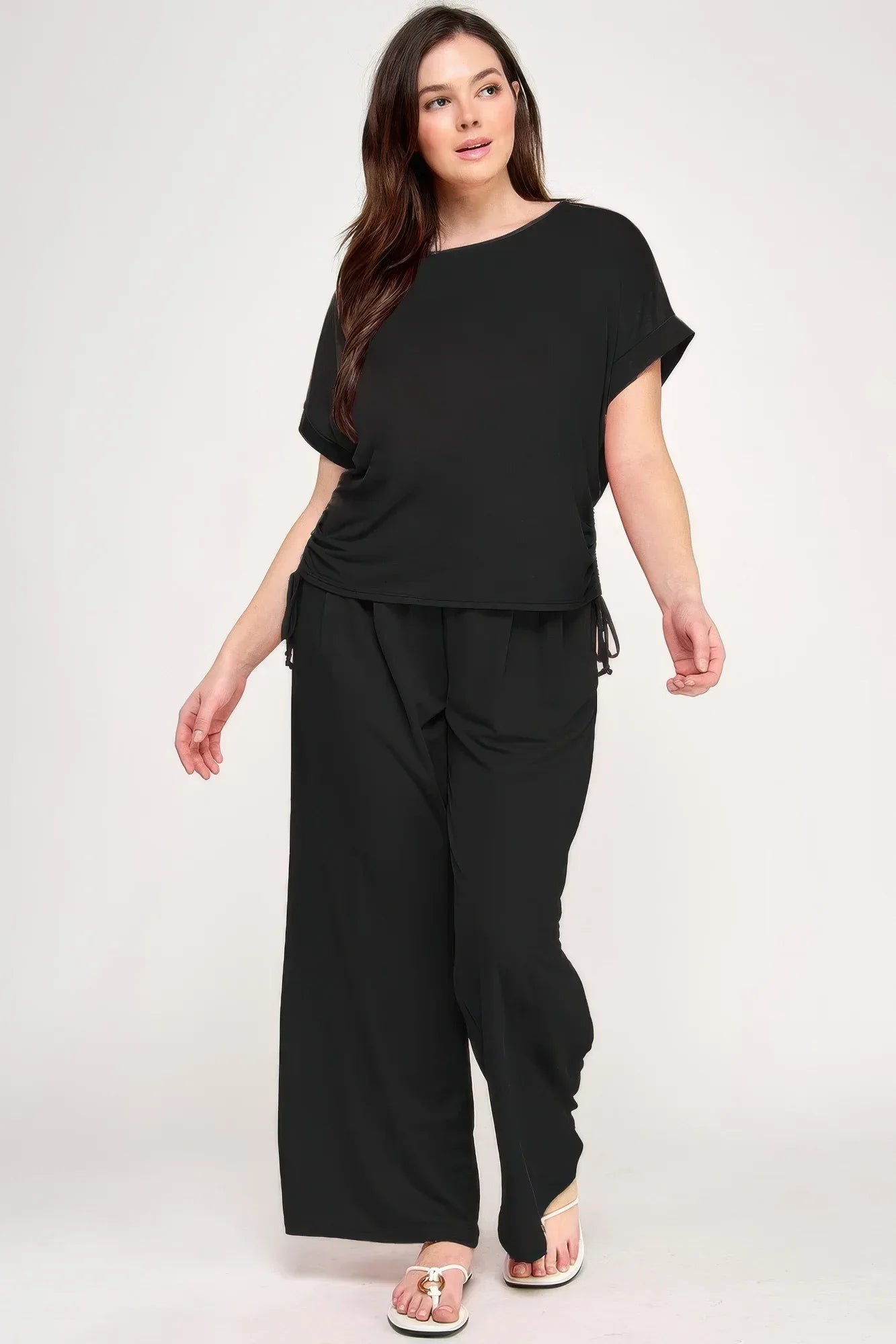 Plus Size Knit Linen Pleated Wide Leg Pants | Mixtshop LLC