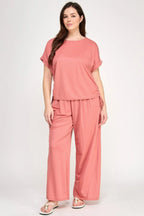 Plus Size Knit Linen Pleated Wide Leg Pants | Mixtshop LLC