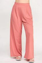 Plus Size Knit Linen Pleated Wide Leg Pants | Mixtshop LLC