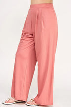 Plus Size Knit Linen Pleated Wide Leg Pants | Mixtshop LLC