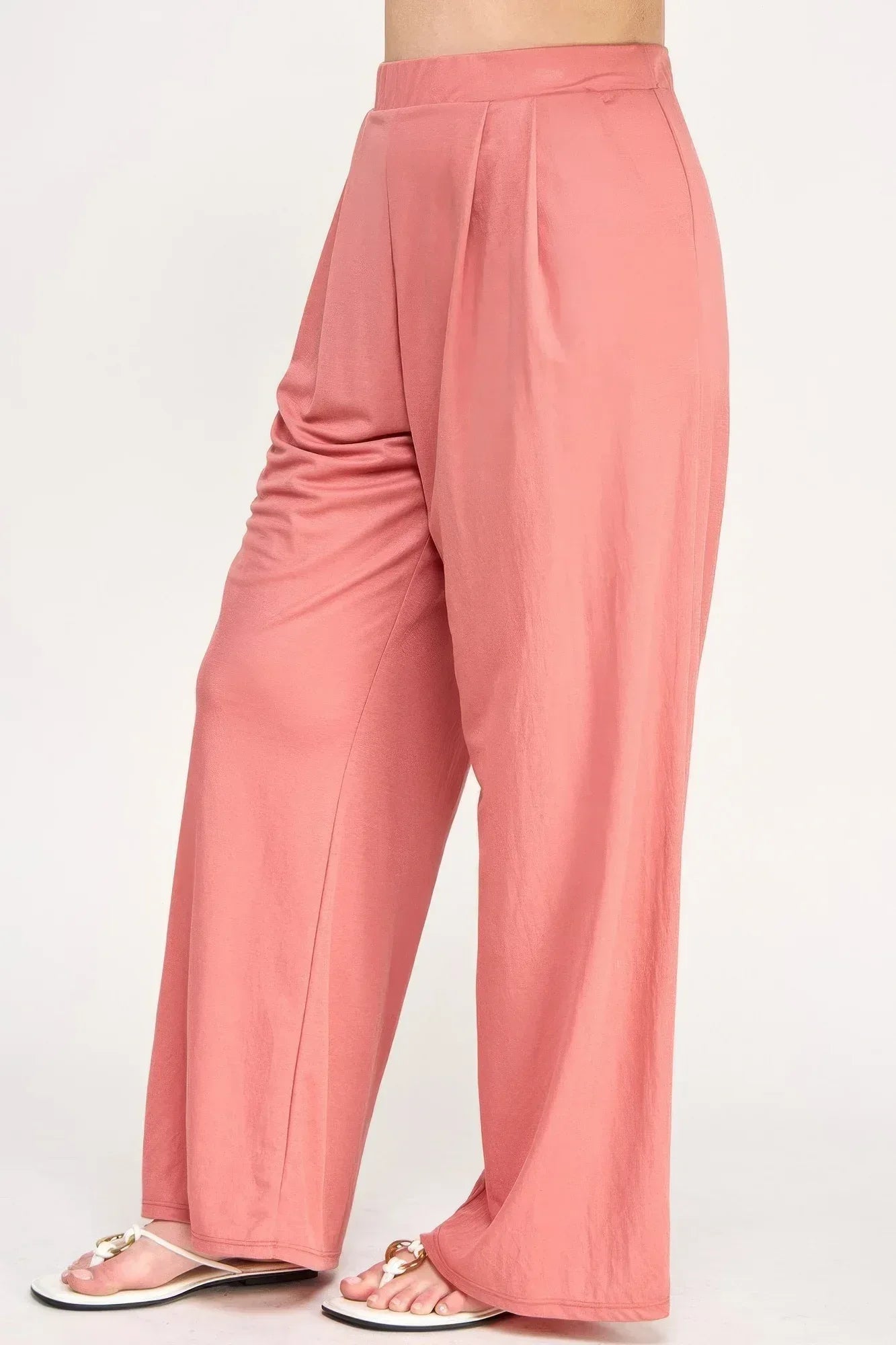 Plus Size Knit Linen Pleated Wide Leg Pants | Mixtshop LLC