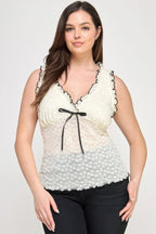 Plus Size Sleeveless Ruffle Lace Bow Tie Front Top | Mixtshop LLC