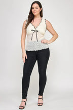 Plus Size Sleeveless Ruffle Lace Bow Tie Front Top | Mixtshop LLC