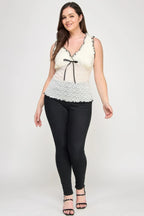 Plus Size Sleeveless Ruffle Lace Bow Tie Front Top | Mixtshop LLC