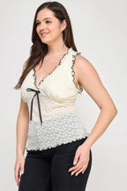 Plus Size Sleeveless Ruffle Lace Bow Tie Front Top | Mixtshop LLC