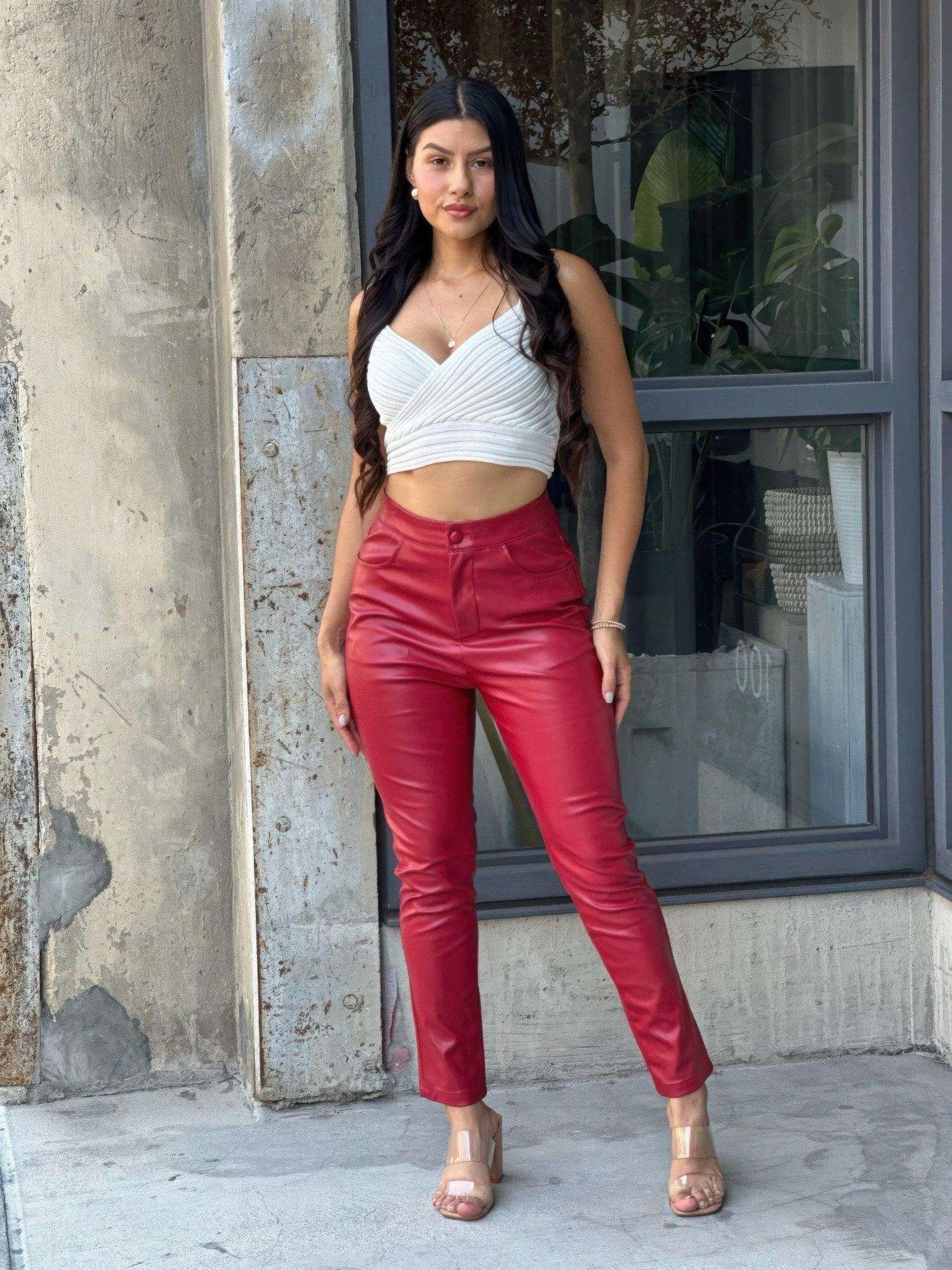 High Waisted Faux Leather Pu Skinny Jeans | Mixtshop LLC