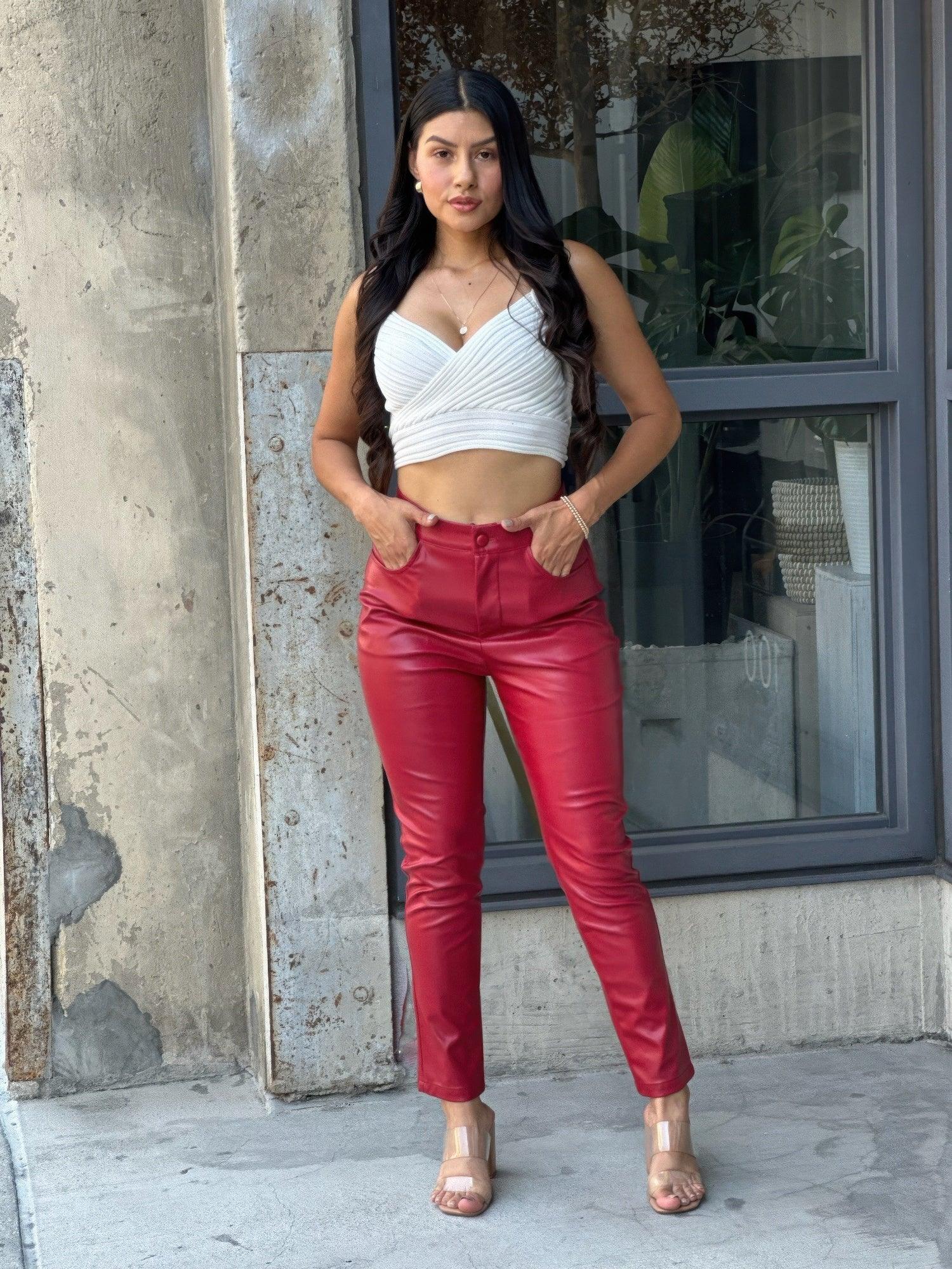 High Waisted Faux Leather Pu Skinny Jeans | Mixtshop LLC