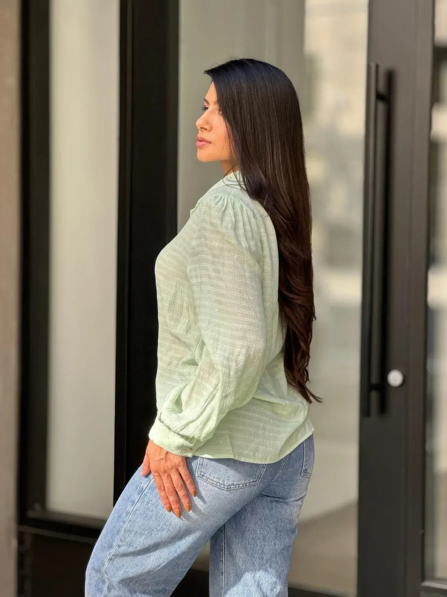 Collar Button Down Rhine Stone Detail Blouse | Mixtshop LLC