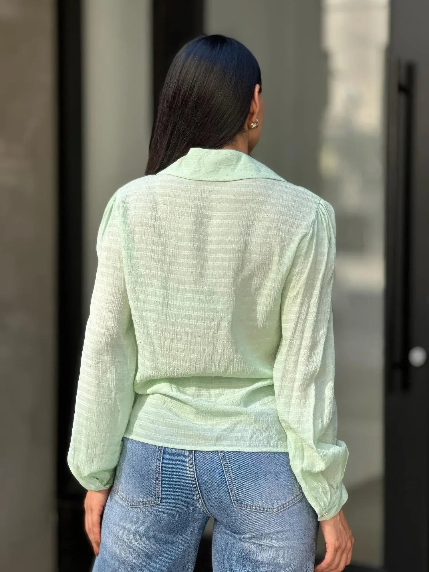 Collar Button Down Rhine Stone Detail Blouse | Mixtshop LLC