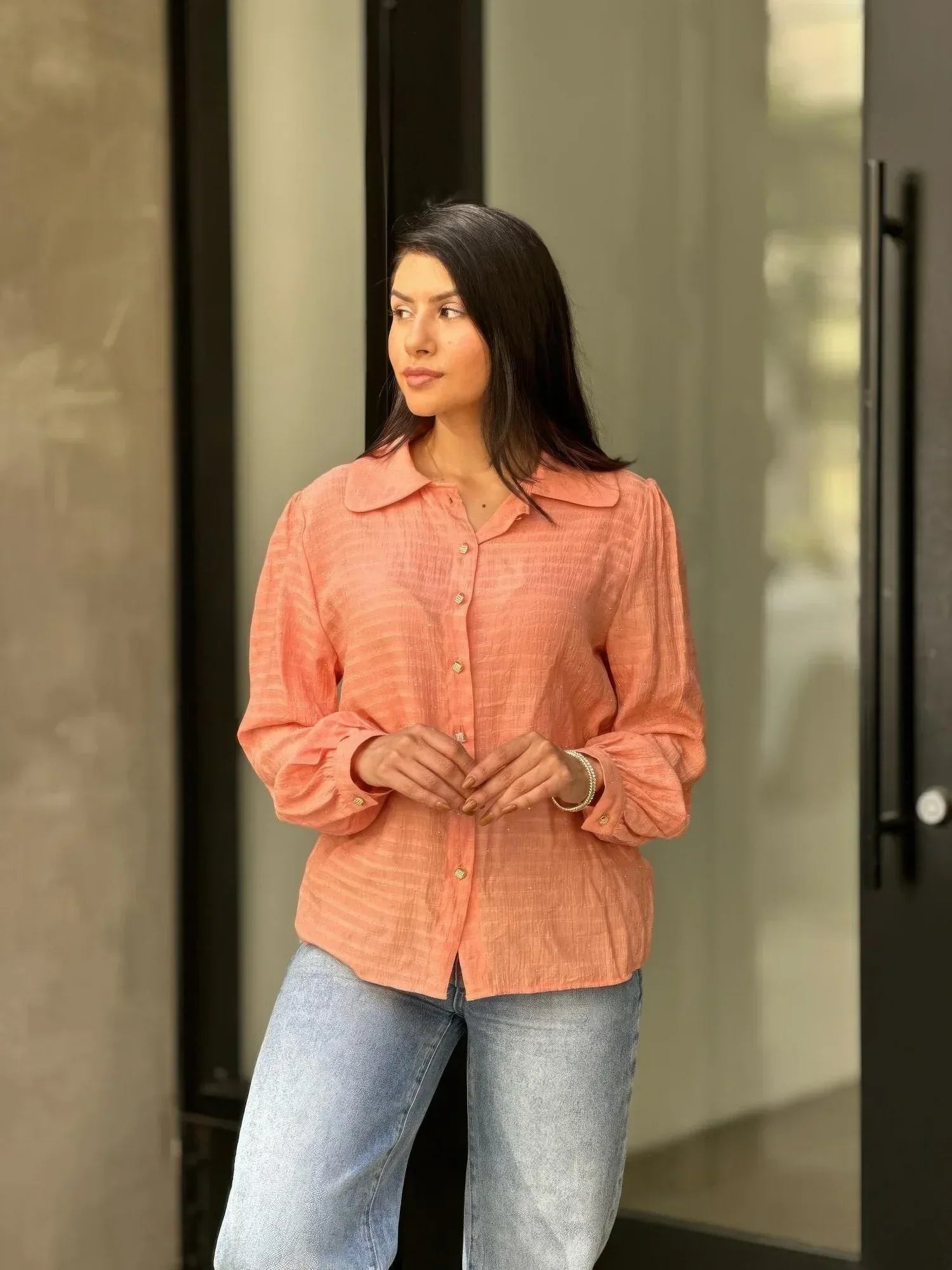 Collar Button Down Rhine Stone Detail Blouse | Mixtshop LLC