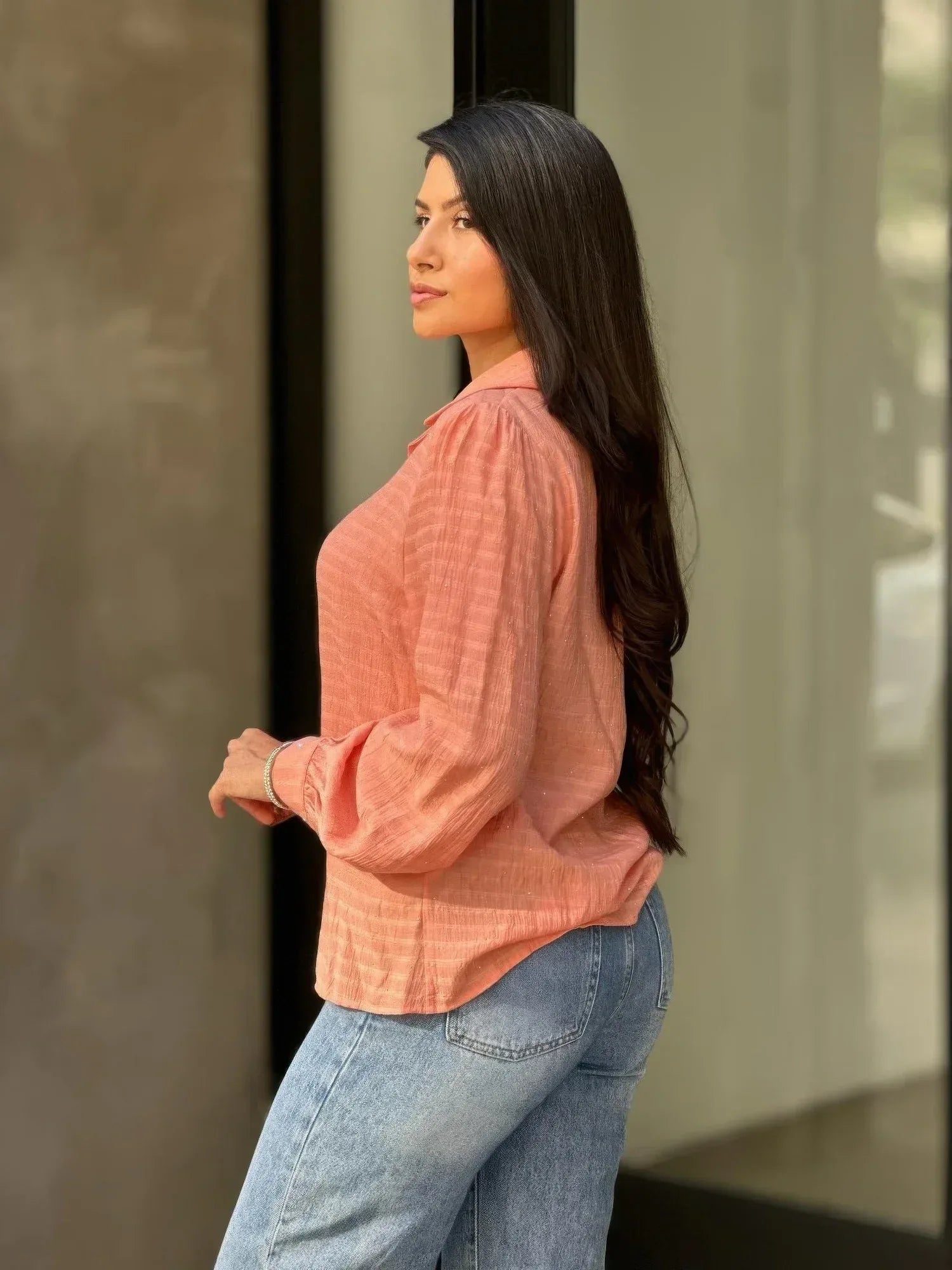 Collar Button Down Rhine Stone Detail Blouse | Mixtshop LLC