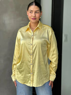 Rhinestone Diamond Lined Button Down Satin Blouse | Mixtshop LLC