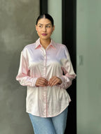 Rhinestone Diamond Lined Button Down Satin Blouse | Mixtshop LLC