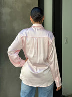 Rhinestone Diamond Lined Button Down Satin Blouse | Mixtshop LLC