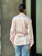 Rhinestone Diamond Lined Button Down Satin Blouse | Mixtshop LLC