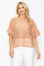 Floral Embroidered Crochet Lace Boxy Blouse Top | Mixtshop LLC