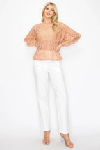 Floral Embroidered Crochet Lace Boxy Blouse Top | Mixtshop LLC