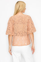 Floral Embroidered Crochet Lace Boxy Blouse Top | Mixtshop LLC
