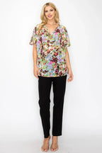 Sheer Neon Floral Cowl Neck Whimsgoth Relaxed Top | Mixtshop LLC