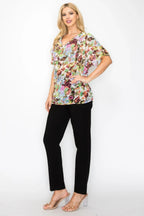Sheer Neon Floral Cowl Neck Whimsgoth Relaxed Top | Mixtshop LLC