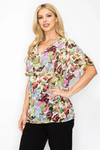 Sheer Neon Floral Cowl Neck Whimsgoth Relaxed Top | Mixtshop LLC