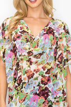 Sheer Neon Floral Cowl Neck Whimsgoth Relaxed Top | Mixtshop LLC