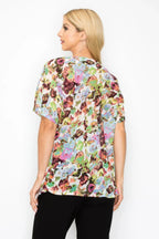 Sheer Neon Floral Cowl Neck Whimsgoth Relaxed Top | Mixtshop LLC