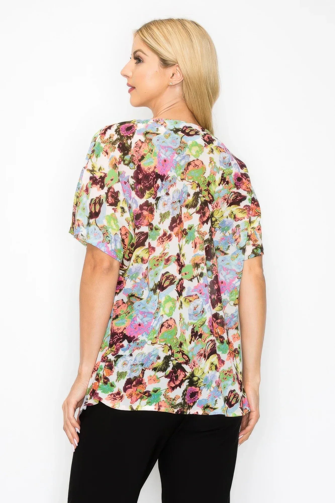 Sheer Neon Floral Cowl Neck Whimsgoth Relaxed Top | Mixtshop LLC