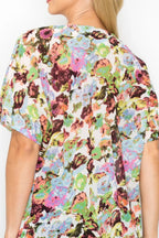 Sheer Neon Floral Cowl Neck Whimsgoth Relaxed Top | Mixtshop LLC