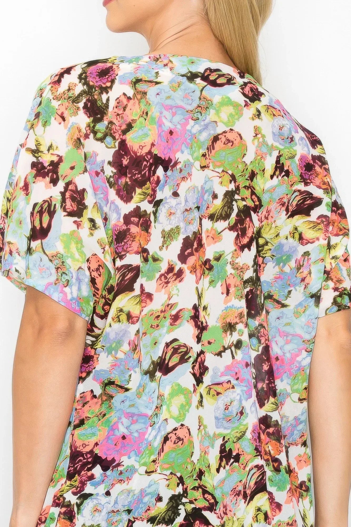 Sheer Neon Floral Cowl Neck Whimsgoth Relaxed Top | Mixtshop LLC