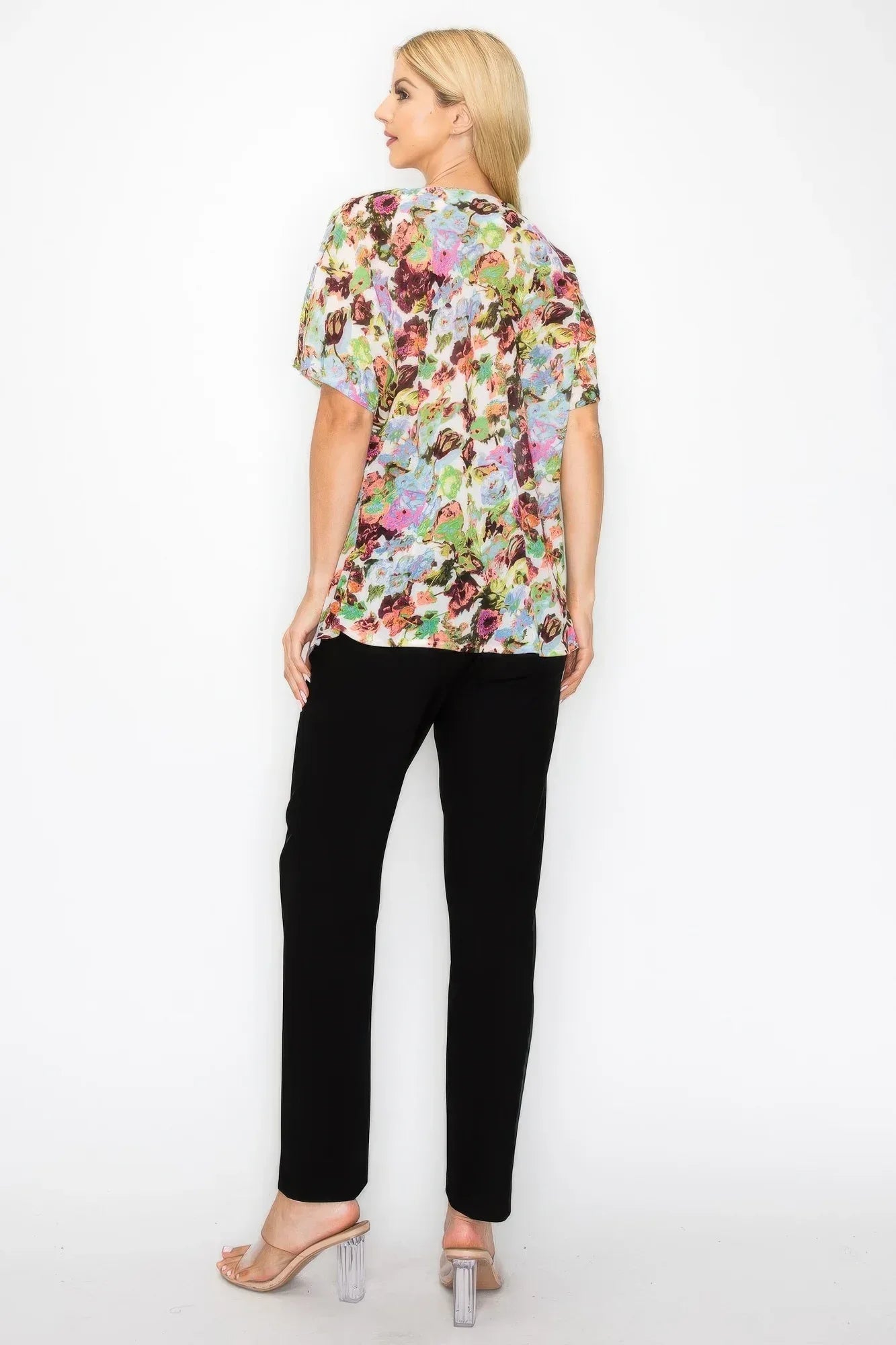 Sheer Neon Floral Cowl Neck Whimsgoth Relaxed Top | Mixtshop LLC