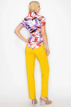 Belted Short Sleeve Snap Button Watercolor Blouse | Mixtshop LLC