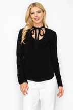 Ruffle Detail Front Tie V-neck Long Sleeve Blouse | Mixtshop LLC