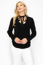Ruffle Detail Front Tie V-neck Long Sleeve Blouse | Mixtshop LLC