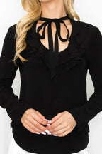 Ruffle Detail Front Tie V-neck Long Sleeve Blouse | Mixtshop LLC