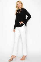 Ruffle Detail Front Tie V-neck Long Sleeve Blouse | Mixtshop LLC