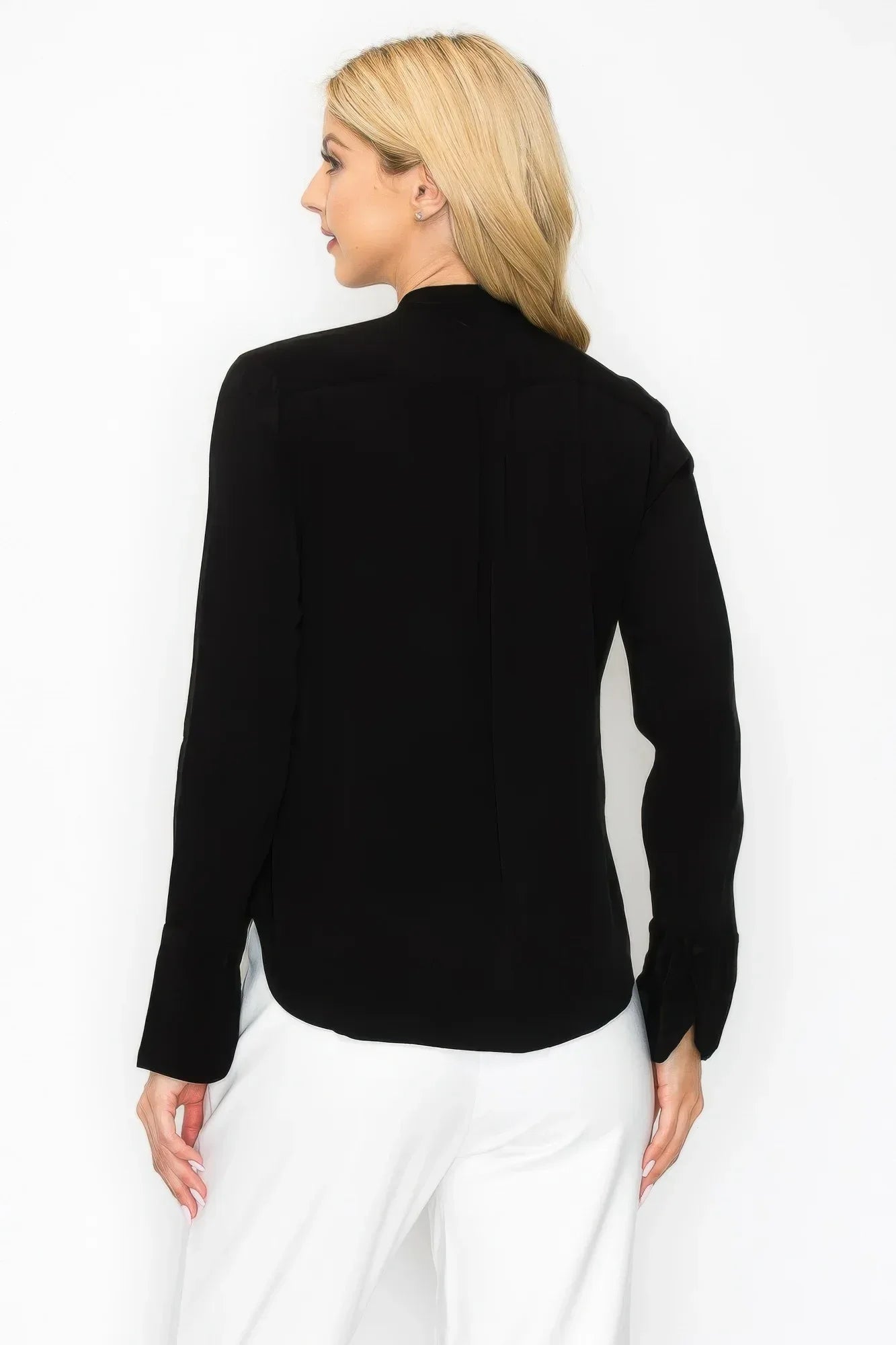 Ruffle Detail Front Tie V-neck Long Sleeve Blouse | Mixtshop LLC